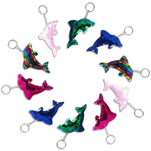Eymobad 10 Stück Delfin Pailletten Schlüsselanhänger, Delfin Deko,Delfin-Anhänger-Perfekt Für Kinder Party Geburtstag, Süßes Accessoire,Geburtstagsgeschenke,Rucksack Zubehör