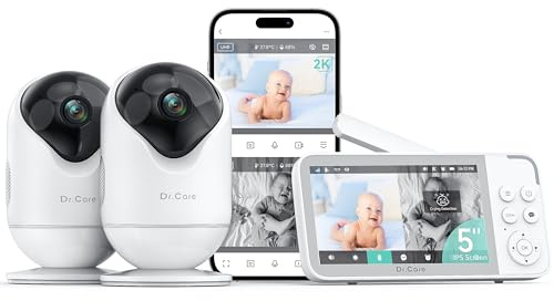 Dr.Care VistaView 5” Smart WiFi Babyphone mit Clip-Halterung – 2K HD Kamera, App-Steuerung, Weinen- & Bewegungsalarm, Nachtsicht, 5000mAh Akku (5 Babyphone + 2 Kamera)