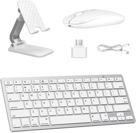 Bluetooth Keyboard for iPad, Wireless Mouse and Keyboard, Ergonomic Design with 12 Multimedia Shortcuts, Slim and Portable, Comfortable for Apple Macbook iMac iPad and Windows Android （White）