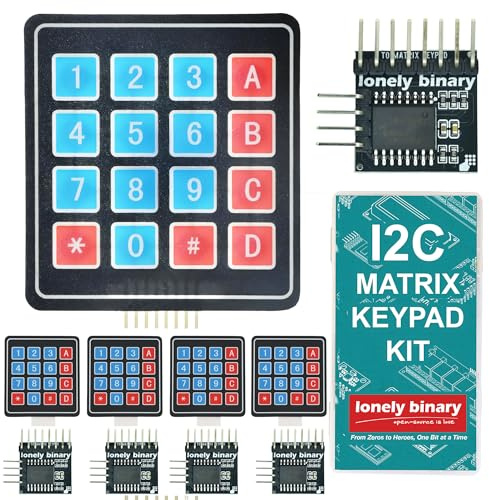 LONELY BINARY 10-teiliges I2C Soft-Matrix-Tastatur-Set – 5 weiche Membran-Tastaturen, 4 x 4 16 Tasten, Tastaturschalter-Modul, 5 I2C-Adapter für GPIO-Einsparungen für Arduino, Raspberry Pi, ESP32
