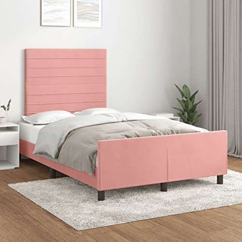 QJBSAVVA Samt Bettgestell Rosa 120x200 cm mit verstellbarem Kopfteil & massiven Lärchenfüßen Modernes Polsterbett für Schlafzimmer Jugendzimmer und Gästezimmer