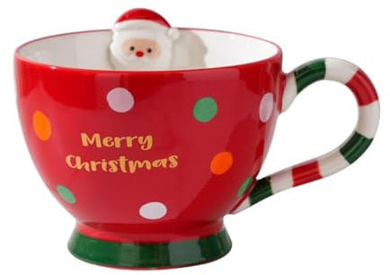 Llazsybz Mug de Noël en Céramique, Tasse à Thé et à Lait, Fait Main, Résistant à La Chaleur, pour Boissons Chaudes, Rouge