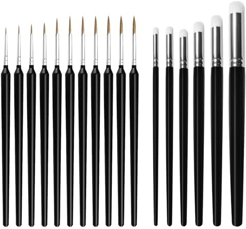 17 Stück Aquarell Pinsel Set, 11 Nylon Rund Pinsel und 6 Drybrush, Professioneller Malen Nach Zahlen Aquarellpinsel, Modellbau Künstlermalpinsel Brush für Acry Öl Gouache Wasserfarben Aquarell