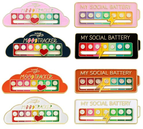 GvRfniT My Social Battery Pin, Social Battery Pin, 8 Stück Pins Emotionale Anstecknadeln für soziale Interaktion, Stimmungsbarometer für Introvertierte und Menschen mit Sozialer Angststörung