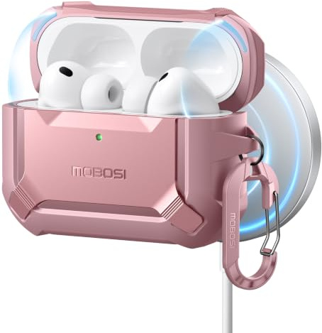 MOBOSI für AirPods Pro 3 Hülle Case mit Magnetisch Schluss,Pink | Kompatibel mit MagSafe,Militärschutz Stoßfest Schutzhülle Tasche mit Reinigungsset & Karabiner für airpod pro 3 case (2025)