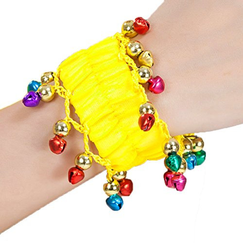 Calcifer® 2 Stück Damen Bauchtanz-Armband, Chiffon, Glocke, Arm-Manschetten, elastisch, Gelb