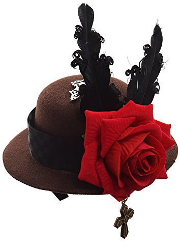 GRACEART Damen Steampunk Mini Zylinder Kopfbedeckungen mit Haarklammer, steampunk damen Mädchen Haarklammer Mini Mütze Kopfbedeckung(Braun)