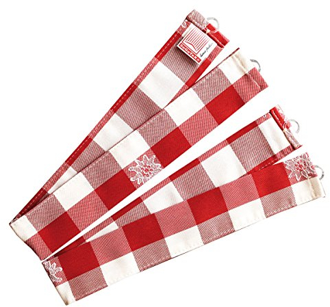 Raffhalter Karo mit Edelweiß in Rot 2er-Set passend zur Dekoschalgarnitur | Raffbänder beige-weiß kariert aus Webstoff | Hochwertige Rückhaltebänder für Landhaus-Vorhänge