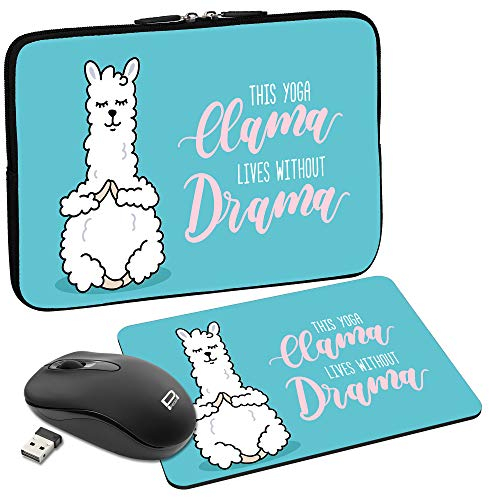 PEDEA Design Tablet PC Tasche 10,1 Zoll (25,6cm) mit Mauspad und schnurloser Maus, Yoga Lama