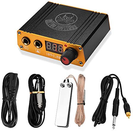 ATOMUS Black Tattoo Power Supply kit Digital LED Display Tattoo Machine Power Supply with RCA Clip Cord Foot Pedal for Tattoo Machine Liner Shader Tattoo Supplies with Power Cable
