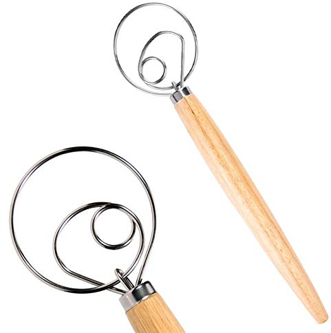 EKOREST Dänischer Teig Wisk holländischer Schneebesen aus Edelstahl, großer Handrührer für Gebäck, Lebensmittel, Knethaken für Brot, Kuchen, Desserts, Sauerteig, Pizza, Gebäck