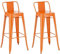 CLP 2er Set Barhocker Mason aus Metall I Barstuhl mit Rückenlehne I Tresenhocker mit Fußstütze, Farbe:orange
