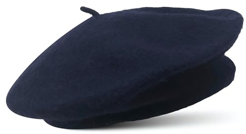 Französische Baskenmütze aus Wolle für Damen – Stilvolle, schicke und gemütliche Pariser Uni-Mütze für alle Jahreszeiten, Dunkles Marineblau, 7 1/4-7 3/8