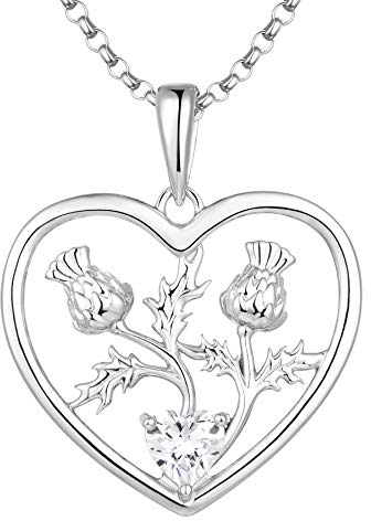 JO WISDOM Damen Halskette Schottische Distel Corazón Silber 925,Kette Anhänger Schottland Blume Outlander mit 3A Zirkonia Schmuck,Schmuck für Frauen