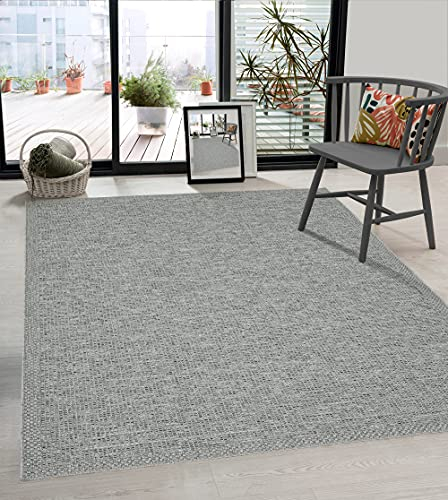 the carpet Calgary - robuster Outdoor Teppich, Flachgewebe, modernes Design, ideal für Küche und Esszimmer, Vintage-Optik, Boho-Style, auch für den Außenbereich, Grau, 120 x 160 cm