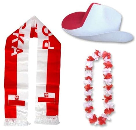 Sonia Originelli Fanset Fanartikel Fanhut Blumenkette Fanschal WM EM Farbe: Polen