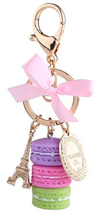 Tyenaza Portachiavi Tour Eiffel, Macaron Schluesselanhaenger, Entzückender Macaron Kuchen Schlüsselanhänger Turm Auto Schlüsselanhänger Tasche Geldbörse Anhänger für Frauen Rosa Taschenanhänger(lila)