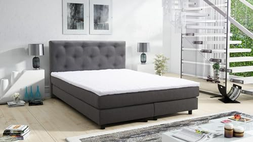 Kuechen-preisbombe Boxspringbett Boxbett Glenn 2 Chester Hotelbett 140x200 Bett Topper Grau
