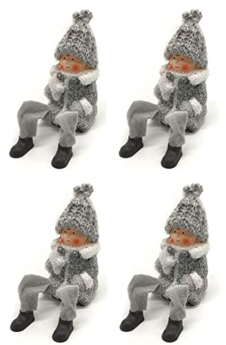 DARO DEKO Winterkind Kantenhocker Junge 22cm grau weiß Dekofigur Weihnachtsdeko 4 Stück