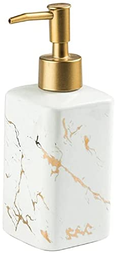 FülleMore 320ml Lotionspender Marmor Optik Handseifenspender aus Keramik Flüssigseifen-Spender, Spülmittel-Spender nachfüllbar Pumpseifenspender für Bad Küche Hotel (Weiß)