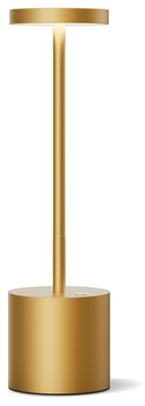 SLSMD LED Tischlamp Kabellos, Dimmbare USB Aufladbare Akku Nachttischlampe, Metall-Aluminium Tragbar LED Akku Tischleuchte, Geeignet für Esszimmer/Schlafzimmer/Wohnzimmer/Outdoor (Gold)