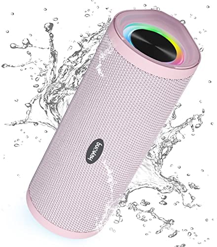 HEYSONG Portable Bluetooth Speaker, Waterproof Wireless Outdoor Speakers with LED Light, Enhanced Bass, IPX7 Floating, 40H Play, TF Card, True Wireless Stereo for Party, Shower, Gifts for Women - Pink