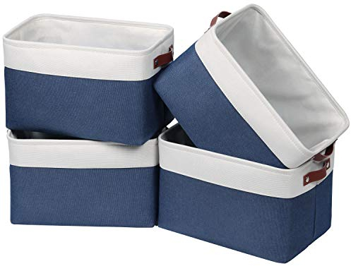 Univivi Fabric Storage Baskets Set of 4, Rectangular Storage Baskets for Shelves, Foldable Baskets for Storage with Hard Bottom, Storage Boxes for Shelves, Toy, Clothes, Office - Navy