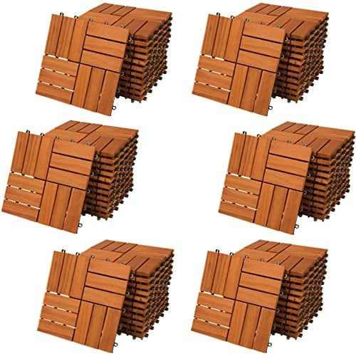 CASARIA® Dalles de terrasse bois d’acacia certifié FSC® 6m² dalle balcon mosaïque 30x30cm système de clips dalle extérieur découpe possible