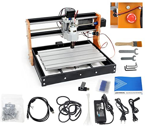 CNCTOPBAOS 3018-PRO CNC Router macchina per incidere aggiornata 300 x 180 x 45 mm con finecorsa, E-Stop, mandrino da 10000 giri/min per legno, acrilico, PCB, alluminio, desktop, fai da te, mini GRBL
