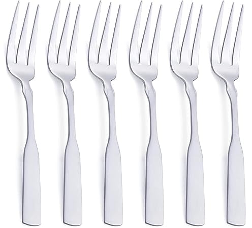 FULLYWARE Tenedor de 3 dientes, tenedor de vajilla de acero inoxidable de 7.6 pulgadas, tenedores de postre de cóctel de metal, 6 piezas
