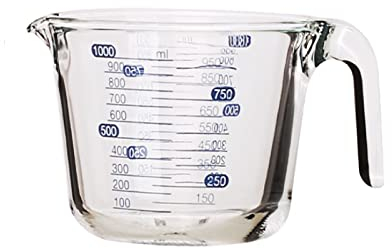 TOMYEUS Vaso Medidor Cristal, 500 ml, Resistente al Calor, Apto para Microondas, Escala en ml, oz, Cups, Transparente, 100%,1000ML