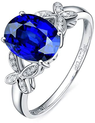 Lieson Freundschaftsringe Damen, 750 Weißgold Ringe Damen Schmetterling mit Tansanit 2ct Ehering Weißgold Trauring mit Diamant Gr.60 (19.1)