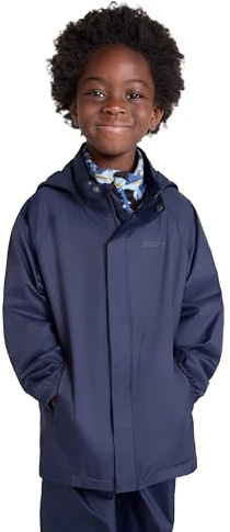Mountain Warehouse Pakka Wasserdichte Kinderregenjacke - Winddichte, leichte & atmungsaktive Jacke für Mädchen & Jungen, faltbar mit Packsack - für Regen, Reisen, Schule Dunkelblau 7-8 Jahre