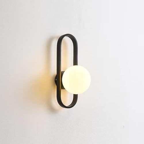 KEFA Modern No Wire Wall Sconce Battery Operated with White Globe Lamp Shade & Dimmable Light Bulb, Non Hardwired Battery Powered Wall Light Fixture for Bedroom, Lounge, Bathroom, Living Room, Lobby