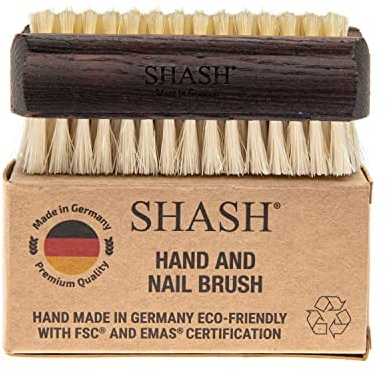 SHASH Handmade Thermo Beech Wood Light Bristle Nail Brush and Hand Brush - Made in Germany Since 1869 | Promotes Softer, Smoother Skin | Comfort Design for Effortless Use