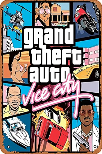 Wanddekor-Schild – Gta Vice City Original-Poster, 20,3 x 30,5 cm, Vintage-Look, Metallschild, Bar, Männerhöhle, Kunstdekoration, 20,3 x 30,5 cm
