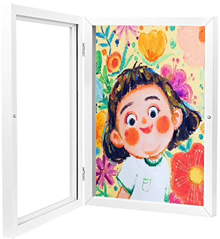 Bilderrahmen Kinderzeichnungen A4,Kinder BIlderrahmen Aufklappbar,Bilderrahmen zum Befüllen,Kinder Kunst Rahmen 27x36cm(Weiß)