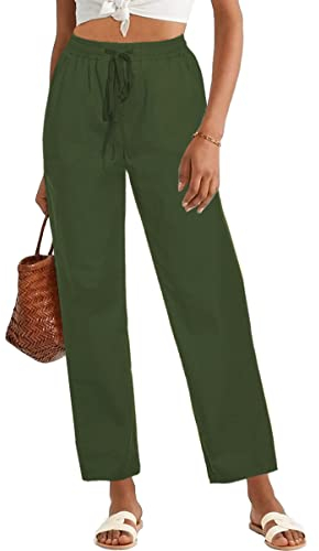 HVEPUO Chino Damen Hose Weite Business Lockere Hosen GrüNe Hose Mit Taschen Buisnesshosen Dunkelgrün M