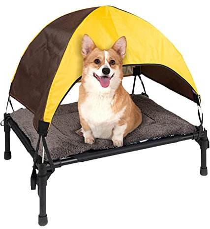 Raised Dog Bed, Elevated Pet Bed, Elevated Cooling Dog Bed With UV Protection Canopy Cover For Camping Outdoor And Garden, Detachable Portable Off Ground Raised Dog Cots Bed For 20kg Large Small Dogs
