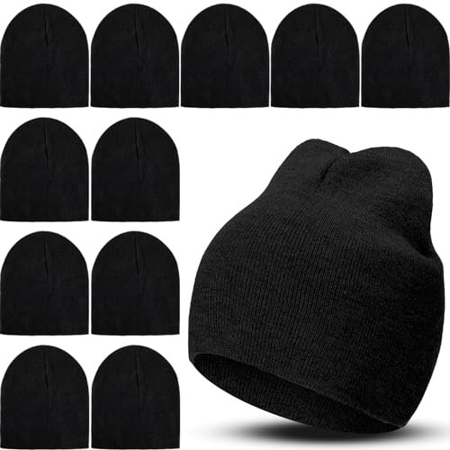 Liitrsh 12 Stück Bulk Strickmütze für Winter, tägliche Heather Beanie Hat Liner Warme Kappen für Obdachlose Spenden Männer und Frauen, Schwarz, MEDIUM