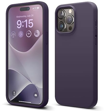 elago Cover Silicone Liquido Compatibile con iPhone 15 Pro Max Case, Custodia Silicone Premium, Protezione Completa [Struttura Antiurto a 4 Strati], Fodera Morbida Microfibra Antigraffio (Viola Scuro)