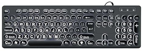 Dpofirs Backlit Large Print Keyboard, Light Up Keyboard for Elderly or Visually Impaired, USB Wired, 104 Keys, QWERTY, Accessible, Black