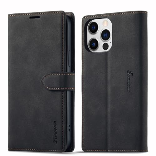 LOLFZ Wallet Case for iPhone 15 Pro Max, Premium Leather Case Card Holder Kickstand Magnetic Closure Flip Case Cover for iPhone 15 Pro Max - Black