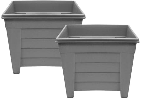 simpa Grosvenor Square Plastic Garden Planters - Set of 2 Pots Grey 38cm.