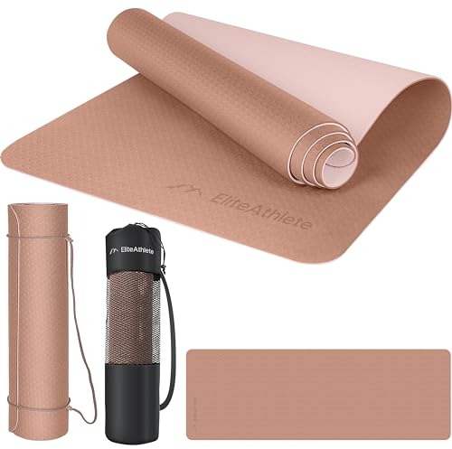 EliteAthlete Yogamatte - Sportmatte - Fitnessmatte - Gymnastikmatte gepolstert & rutschfest für Fitness, Pilates - Yoga Matte - 183 cm x 61 cm x 0.6 cm - Trainingsmatte inkl. Transportgurt + Tasche