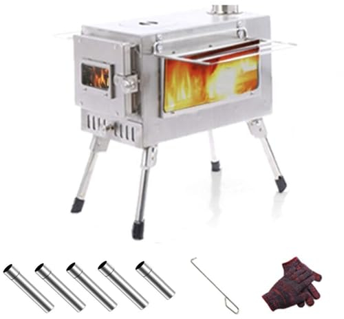 GODARM Poele a Bois Camping est Pliable et Facile à Transporter,Petit poele à Bois avec cheminée et étagères,cuisinière à Bois Chauffage, Cuisine, Barbecue (Color : Silver, Size : B)