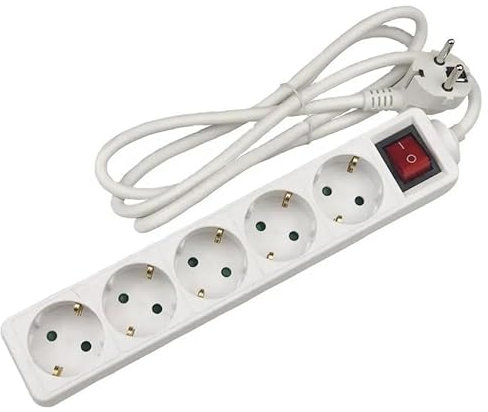 Steckdosenleiste mit 6 Steckdosen Schuko mit Schalter, 3 m, 3G, 1,5 mm², Weiß, 6-Fach Sockel