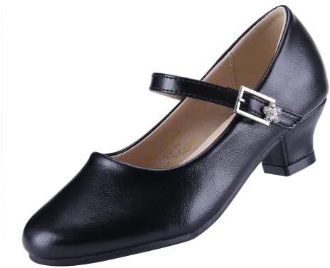 EIGHT KM Mädchen Hochhackige Kleiderschuhe Mary Jane Prinzessin Hochzeit Schuhe EKM7015 Athena Mikrofaser Schwarzes Leder Größe EU 36