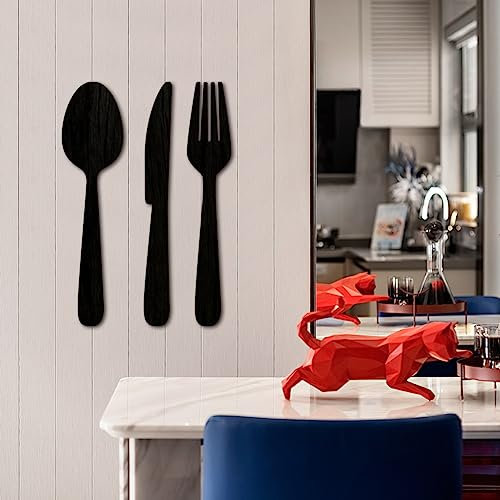 3 Pieces Wooden Eat Sign, Large Fork Knife Spoon Set Wall Decor,Rustic Wood Kitchen Hanging Decoration, Wall Hanging Wood Sign Farmhouse Wooden Wall Plaque For Kitchen Home Dining Room Cafe(Color:C,Si