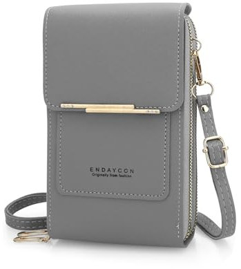DOB SECHS Touch Screen Crossbody Phone Bag for Women, Small Mobile Phone Purse with Adjustable Shoulder Strap, Card Slots, PU Leather Cellphone Travel Handbags Coin Wallet for Ladies (Grey)